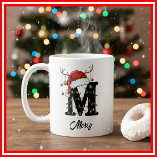 Taza De Café Foto de sombrero de Santa con cuernos de Navidad f