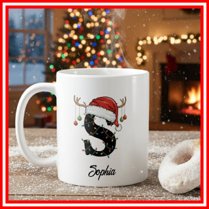 Taza De Café Foto de sombrero de Santa con cuernos de Navidad f