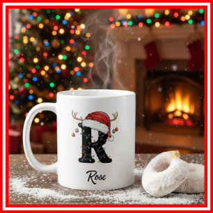 Taza De Café Foto de sombrero de Santa con cuernos de Navidad f