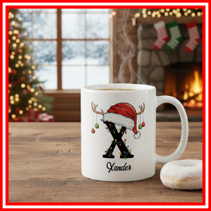 Taza De Café Foto de sombrero de Santa con cuernos de Navidad f