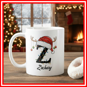 Taza De Café Foto de sombrero de Santa con cuernos de Navidad f