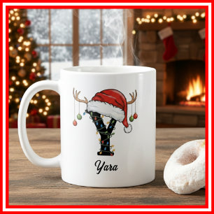Taza De Café Foto de sombrero de Santa con cuernos de Navidad f