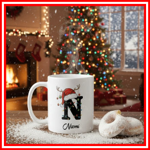 Taza De Café Foto de sombrero de Santa con cuernos de Navidad f