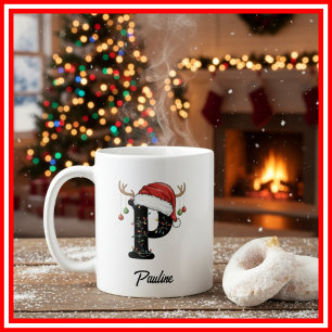 Taza De Café Foto de sombrero de Santa con cuernos de Navidad f