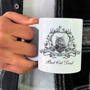 Taza De Café Foto de su gato en un Escudo floral Mejor Papá G