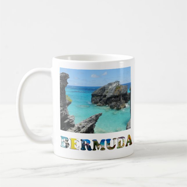 Taza De Café Foto de viaje de Bermudas Blue Ocean Rocky Beach (Izquierda)