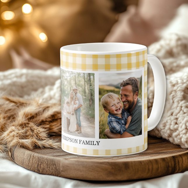Taza De Café Foto de Yellow Gingham 3 (Yellow Gingham 3 Photo Coffee Mug)