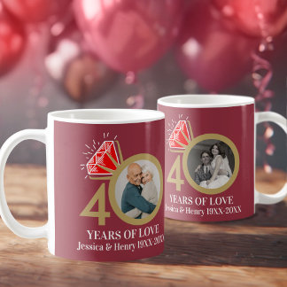 Taza De Café foto del 40º aniversario de bodas de rubí ahora y 