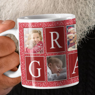 Taza De Café Foto del abuelo del patrón del corazón rojo multif