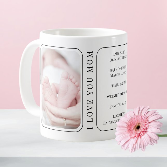 Taza De Café Foto del bebé: primer Día de la Madre de la nueva  (Baby Photo Modern White New Mom First Mothers Day Coffee Mug)