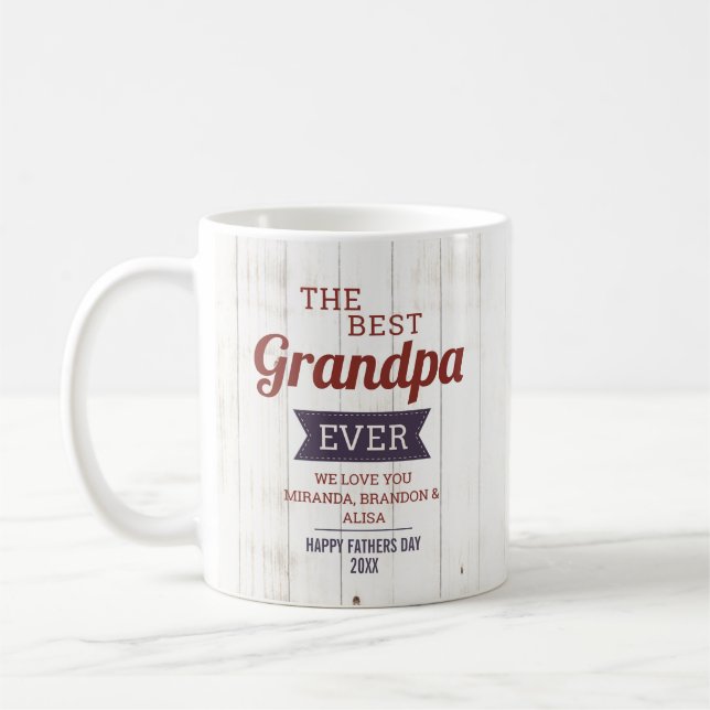 Taza De Café Foto del Día del Mejor Abuelo Rústico (Izquierda)