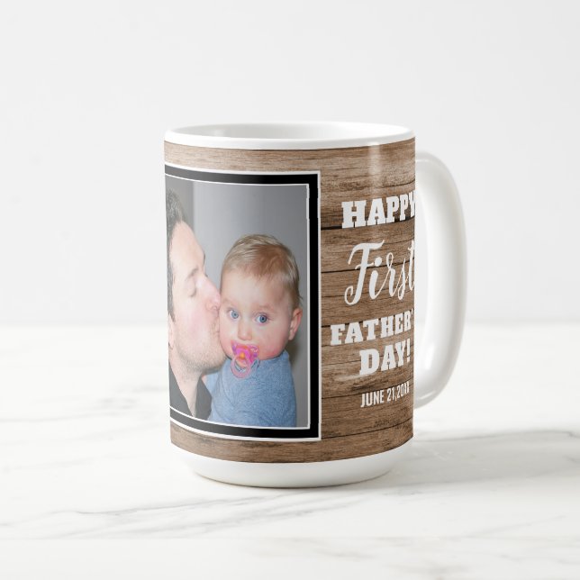Taza De Café Foto del mejor papá del Día del Primer Padre Rústi (Anverso derecho)