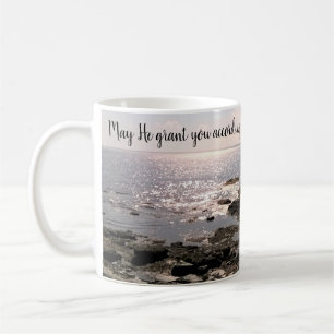 Taza De Café Foto del océano con versículo bíblico inspirador