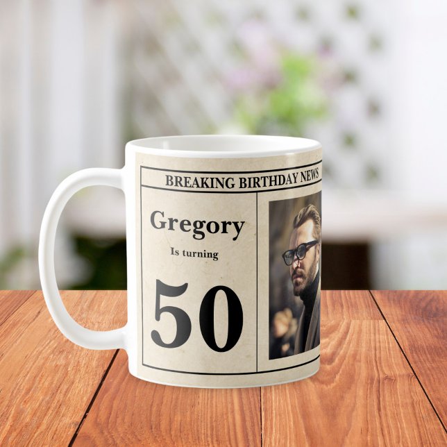 Taza De Café Foto del periódico retro personalizado 50 de cumpl (Subido por el creador)