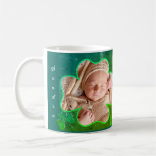 Taza De Café Foto del personalizado Green St. Patrick's 4Leaf S