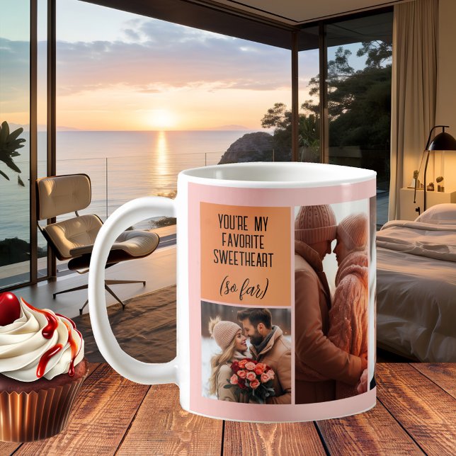 Taza De Café Foto divertida de novia novia novia (Funny mug featuring your photos on a pink and retro design. Great for your sweetheart or valentine)
