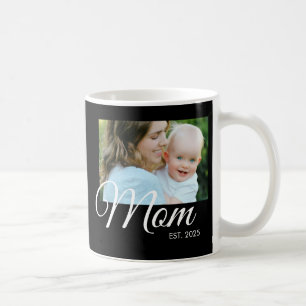 Taza De Café Foto en negro con guión establecido por mamá