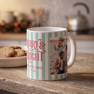Taza De Café Foto Familiar de Rayas Alegre y Brillante
