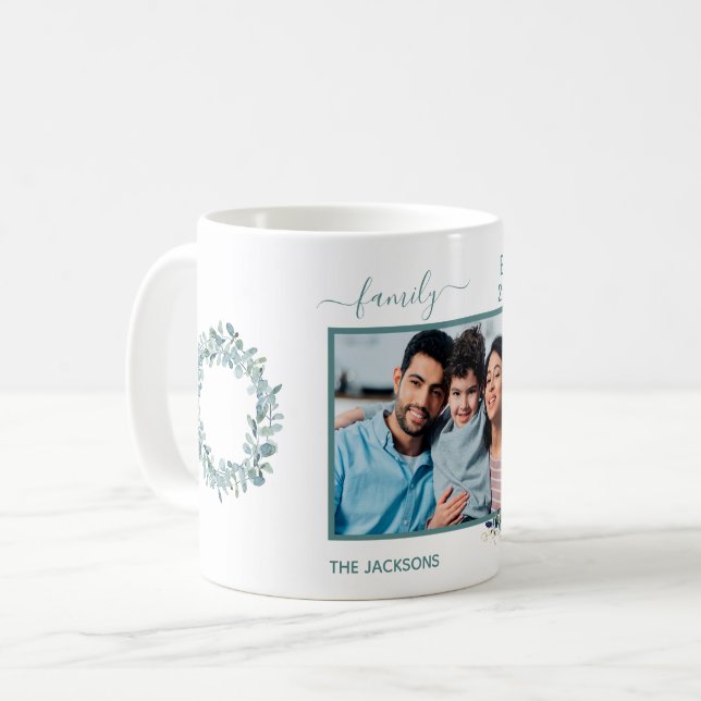 Taza De Café Foto familiar eucalipto nombre blanco verde (Anverso izquierdo)