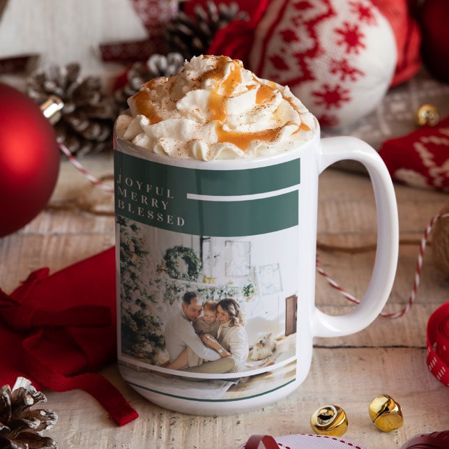Taza De Café Foto familiar moderna | Joyful Merry Blessed | Ver (Subido por el creador)