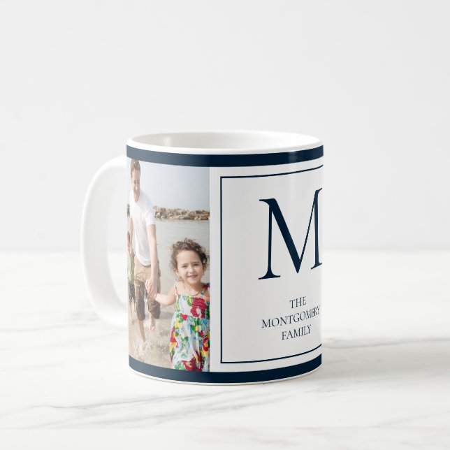 Taza De Café Foto familiar Monograma Nombre inicial Café Mug (Anverso izquierdo)
