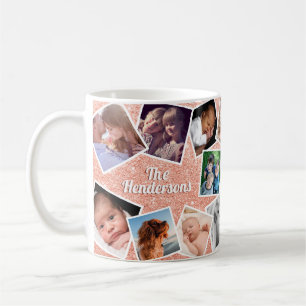 Taza De Café Foto familiar personalizada con brillo rosa