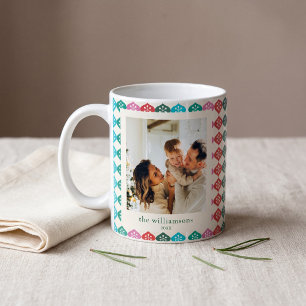 Taza De Café Foto Familiar Retro Navidad Copo de Nieve Atómico