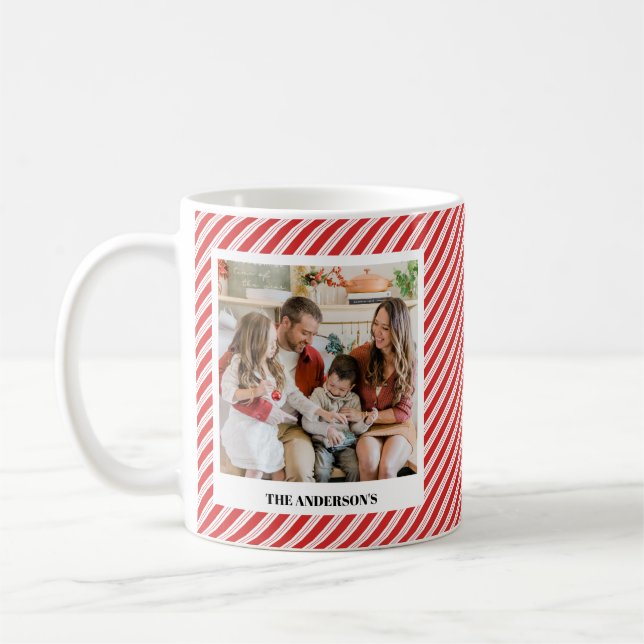 Taza De Café Foto festiva de Navidad con rayas de bastón de car (Izquierda)