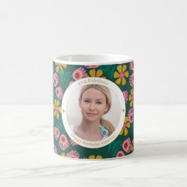 Taza De Café Foto floral cumpleaños 40 elegante femenino