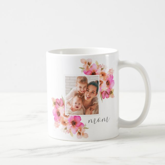 Taza De Café Foto floral del día de madre de la mamá (Derecha)