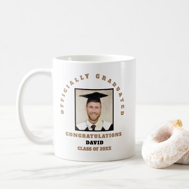 Taza De Café Foto Graduada Oficialmente Congrats Nombre Keepsak (Con donut)