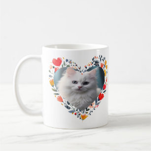 Taza De Café Foto Mascota personalizada en forma de corazón flo