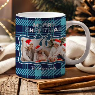 Taza De Café Foto Navidad Azul Cuadro Caprichoso Retro
