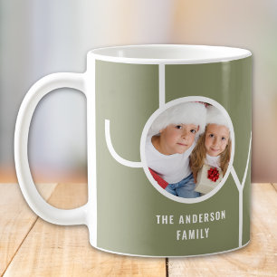 Taza De Café Foto Navideña Familiar Personalizada en Verde