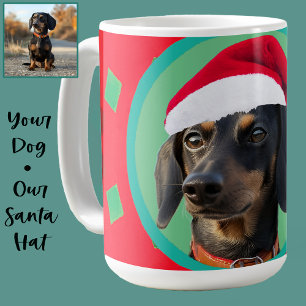 Taza De Café Foto navideña verde roja de tu perro o nuestro dac