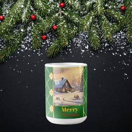 Taza De Café Foto personalizable Elegante Navidad verde y dorad