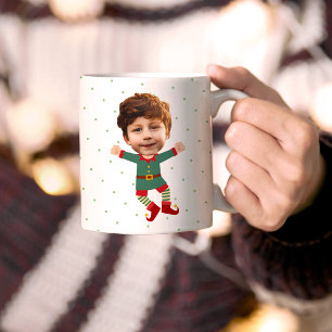 Taza De Café Foto personalizada Cara graciosa Navidades Elf Kid