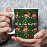 Taza De Café Foto personalizada Cara graciosa Navidades Elf Kid<br><div class="desc">Reemplaza la cara de este elfo con tu foto favorita (asegúrate de recortar tanto a la cara como sea posible y usa una aplicación para eliminar el fondo) y personalizar esta taza de café de Navidades divertidos con tu hijo, esposo o novio en ella! También una sorpresa divertida y única...</div>