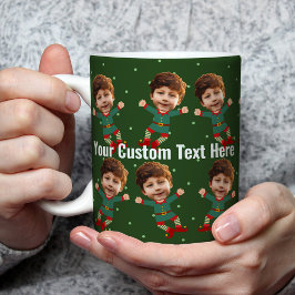 Taza De Café Foto personalizada Cara graciosa Navidades Elf Kid