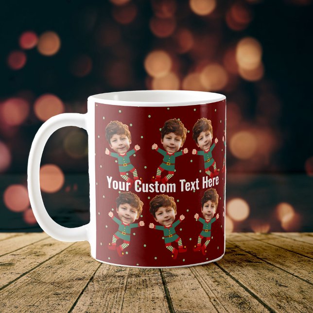 Taza De Café Foto personalizada Cara graciosa Navidades Elf Kid (Subido por el creador)