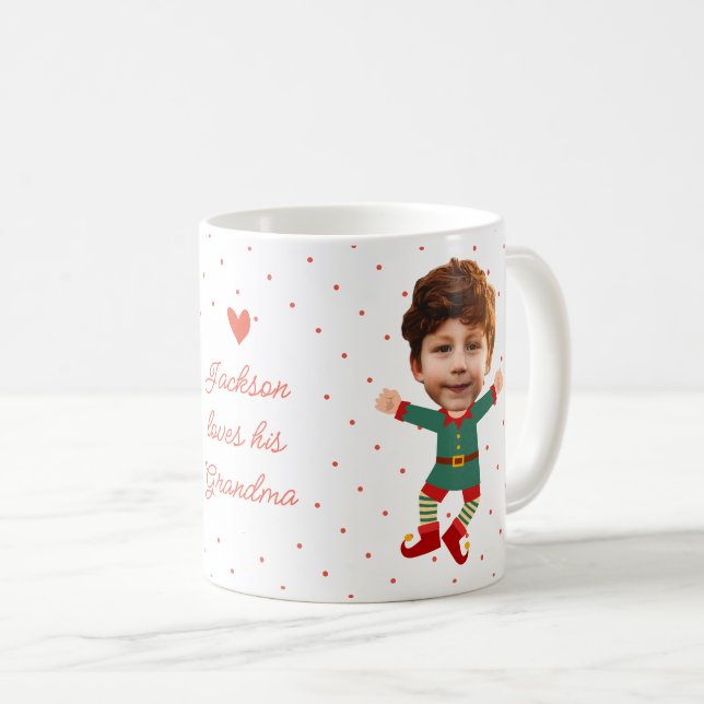 Taza De Café Foto personalizada Cara graciosa Navidades Elf Kid (Anverso derecho)