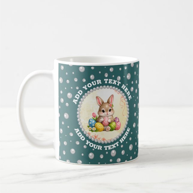 Taza De Café Foto personalizada con círculo de perlas sobre azu (Izquierda)