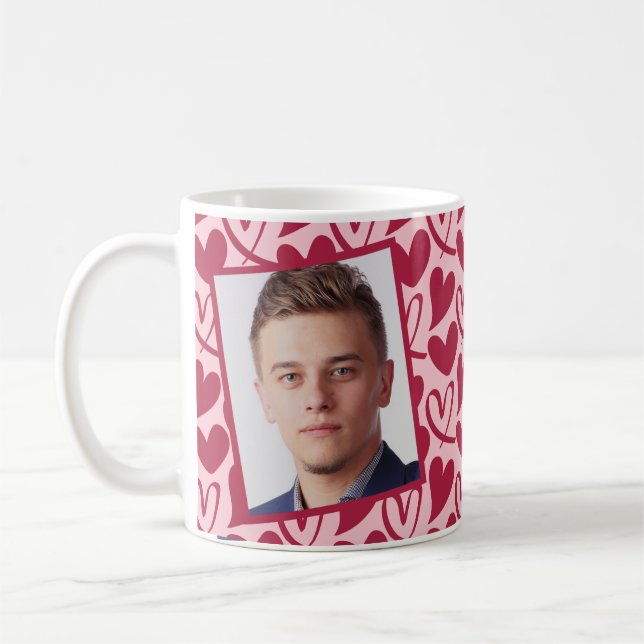 Taza De Café Foto personalizada Corazones rosados rojos (Izquierda)