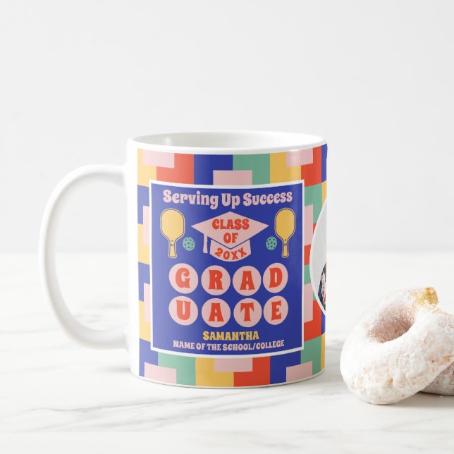 Taza De Café Foto personalizada de graduación Retro de Pickleba (Con donut)