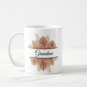 Taza De Café Foto personalizada de la abuela con escritura flor