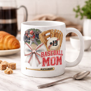 Taza De Café Foto Personalizada de Mamá de Béisbol