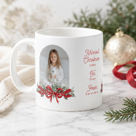 Taza De Café Foto personalizada de Navidad con lazo rojo Famili