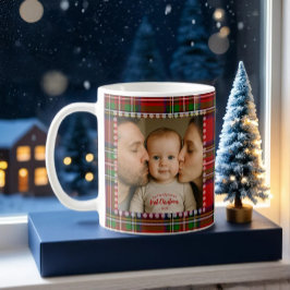 Taza De Café Foto personalizada de Navidad en tartán para el pr