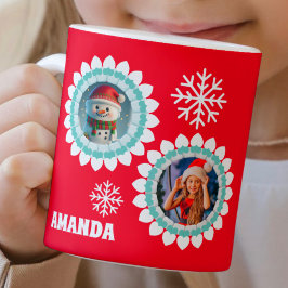 Taza De Café Foto personalizada de niños Navidades de Snowman 3