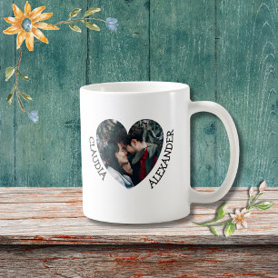 Taza De Café Foto personalizada de pareja de corazón y 2 nombre